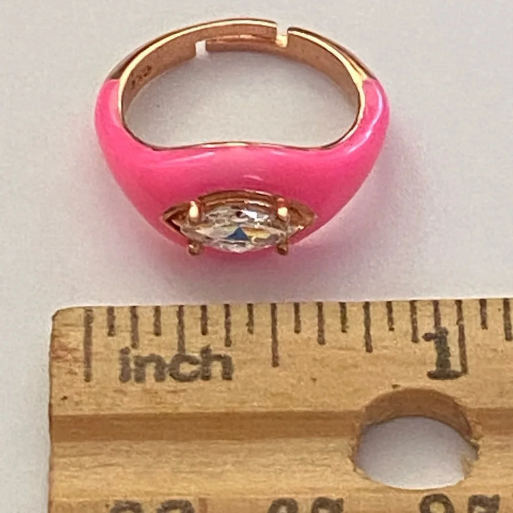 925 Silver ring pink enamel oval cz eye